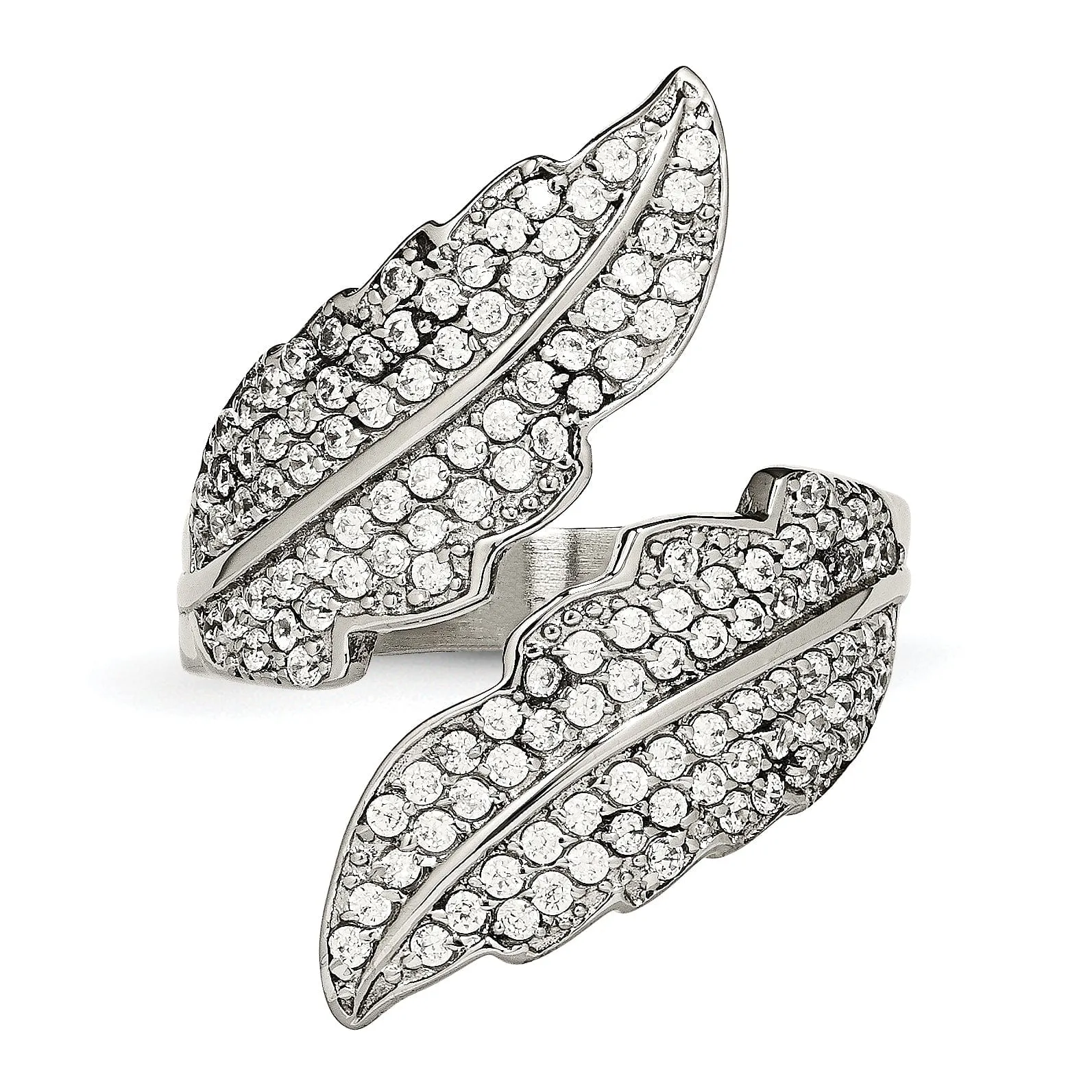 Stainless Steel Polished Leaf with C.Z's Ring