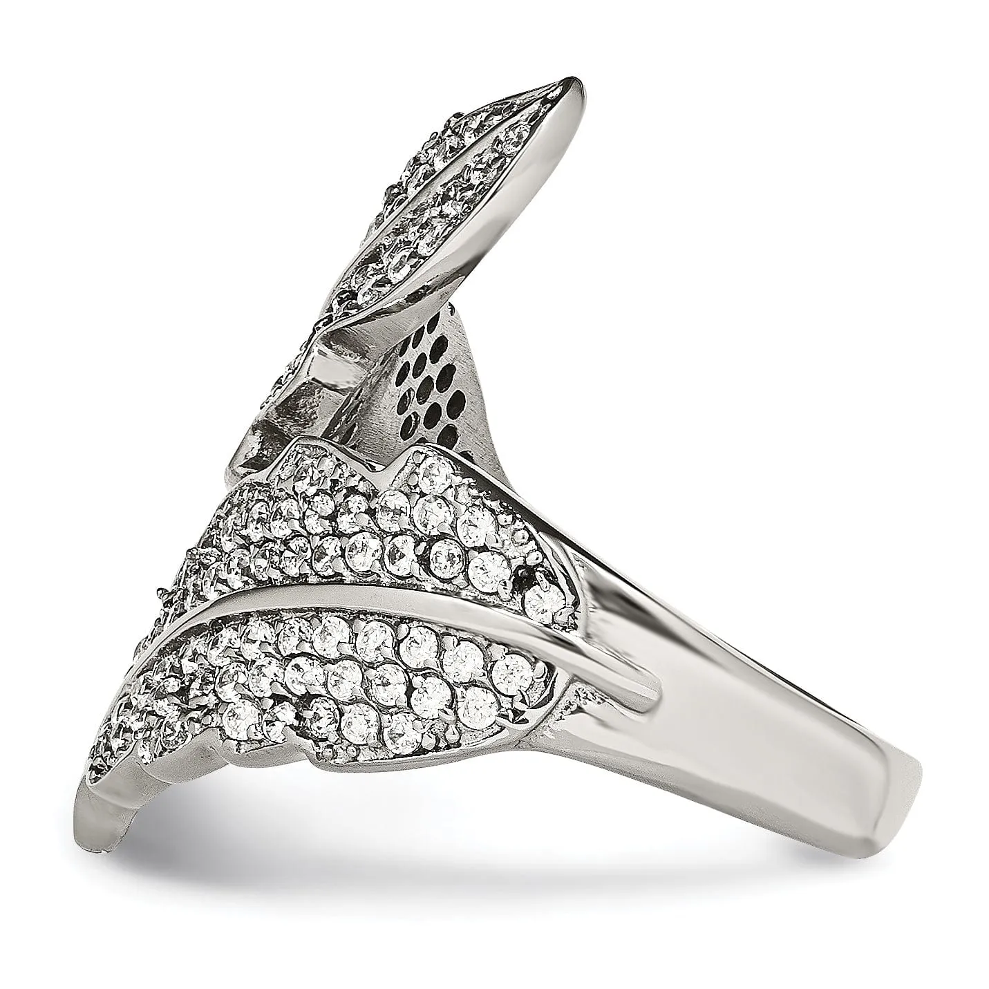 Stainless Steel Polished Leaf with C.Z's Ring