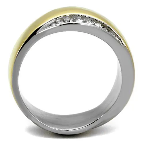 Stainless Steel Ring Two-Tone IP Gold (Ion Plating) Women Top Grade Crystal Clear Two Tone Newest