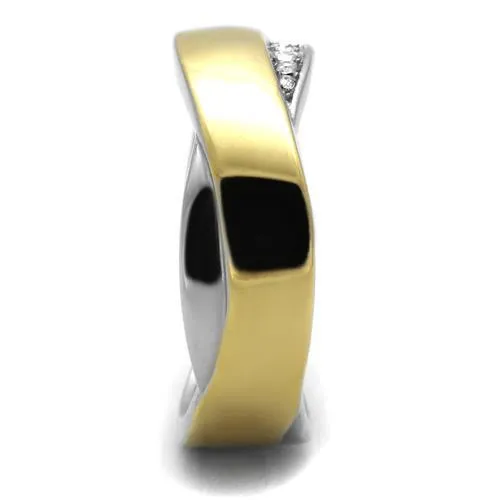 Stainless Steel Ring Two-Tone IP Gold (Ion Plating) Women Top Grade Crystal Clear Two Tone Newest