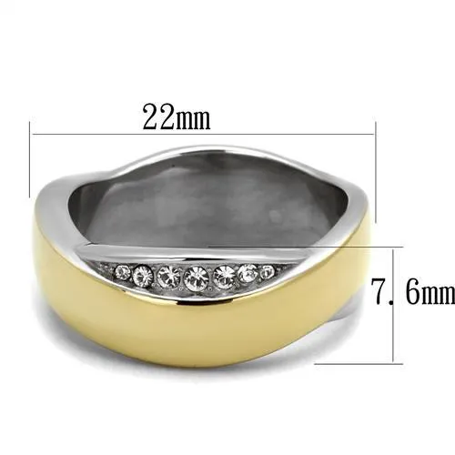 Stainless Steel Ring Two-Tone IP Gold (Ion Plating) Women Top Grade Crystal Clear Two Tone Newest