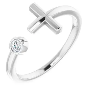 Sterling Silver .06 CTW Diamond Negative Space Cross Ring