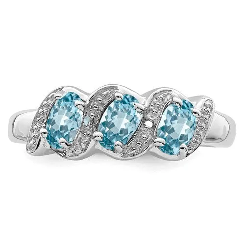 Sterling Silver 3-Stone Gemstone & Diamond Rings
