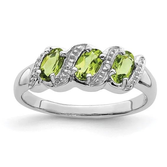 Sterling Silver 3-Stone Gemstone & Diamond Rings
