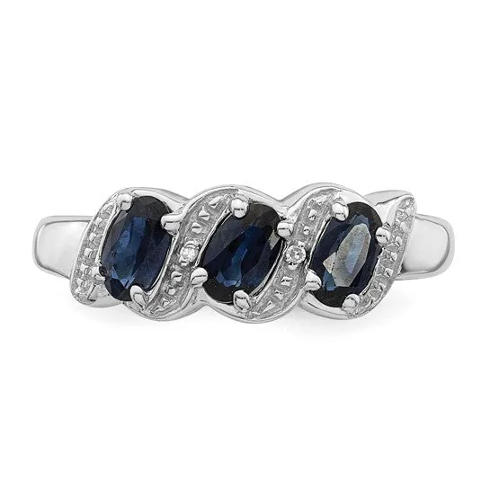 Sterling Silver 3-Stone Gemstone & Diamond Rings