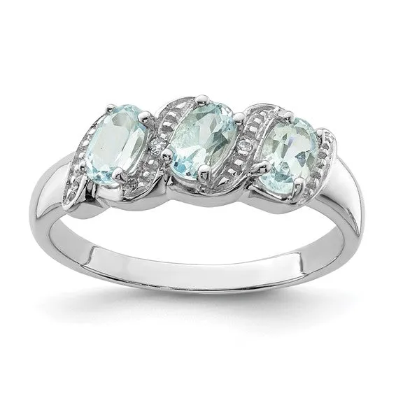 Sterling Silver 3-Stone Gemstone & Diamond Rings