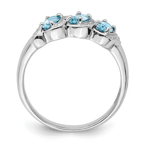Sterling Silver 3-Stone Gemstone & Diamond Rings