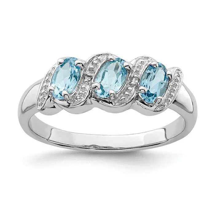 Sterling Silver 3-Stone Gemstone & Diamond Rings