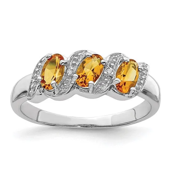 Sterling Silver 3-Stone Gemstone & Diamond Rings