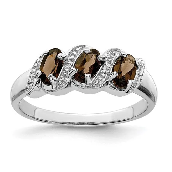 Sterling Silver 3-Stone Gemstone & Diamond Rings