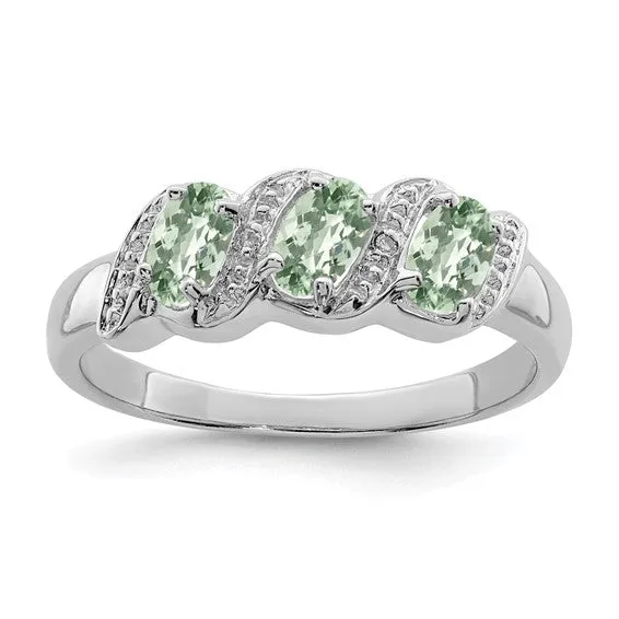 Sterling Silver 3-Stone Gemstone & Diamond Rings