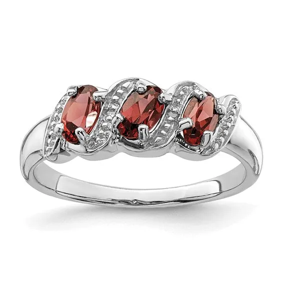 Sterling Silver 3-Stone Gemstone & Diamond Rings