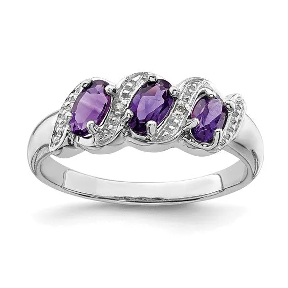 Sterling Silver 3-Stone Gemstone & Diamond Rings