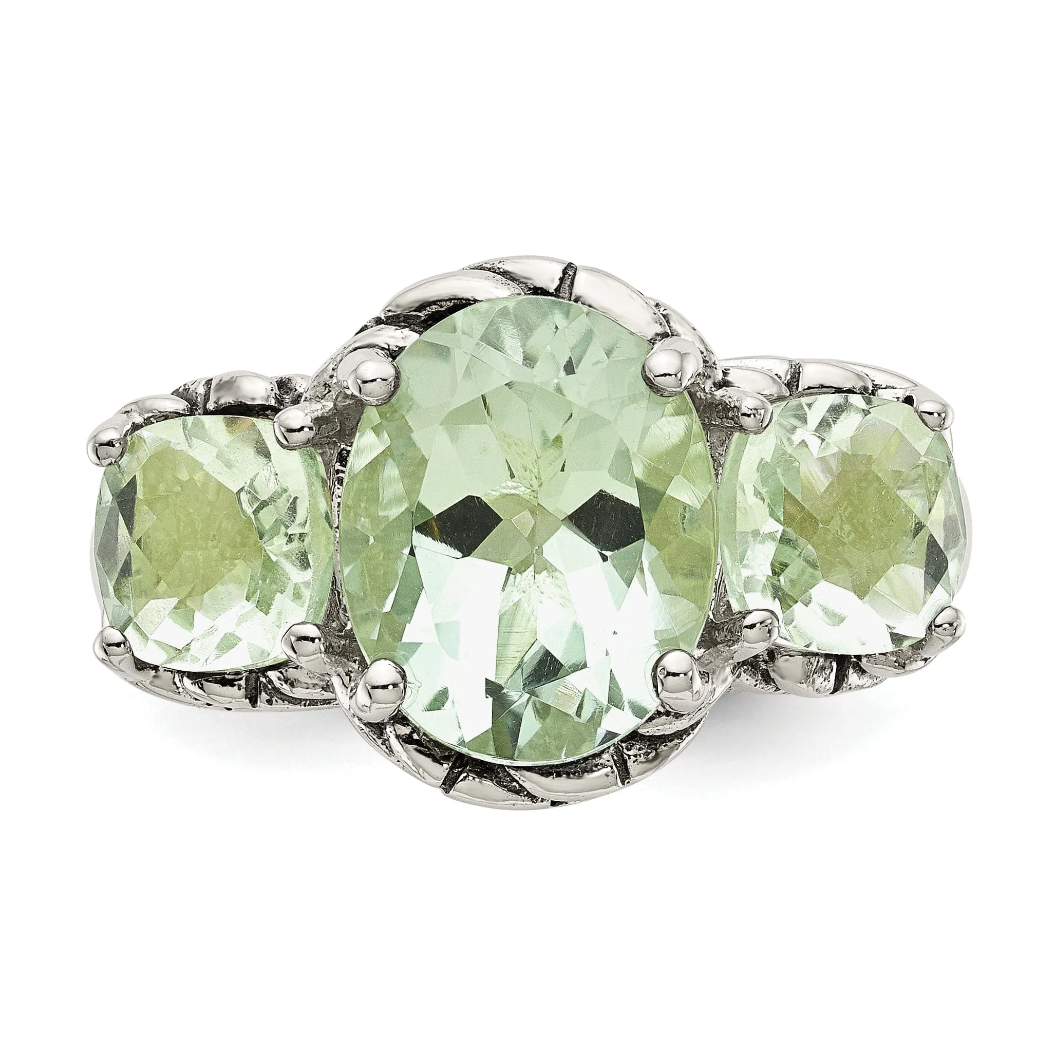 Sterling Silver 5.15 Green Amethyst Ring