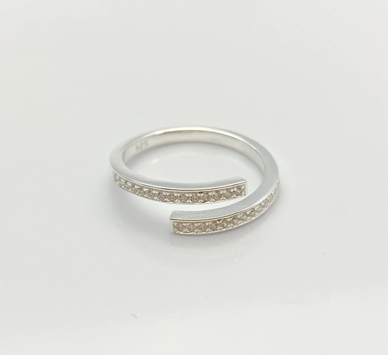 Sterling Silver Adjustable Ring with Cubic Zirconia Stones
