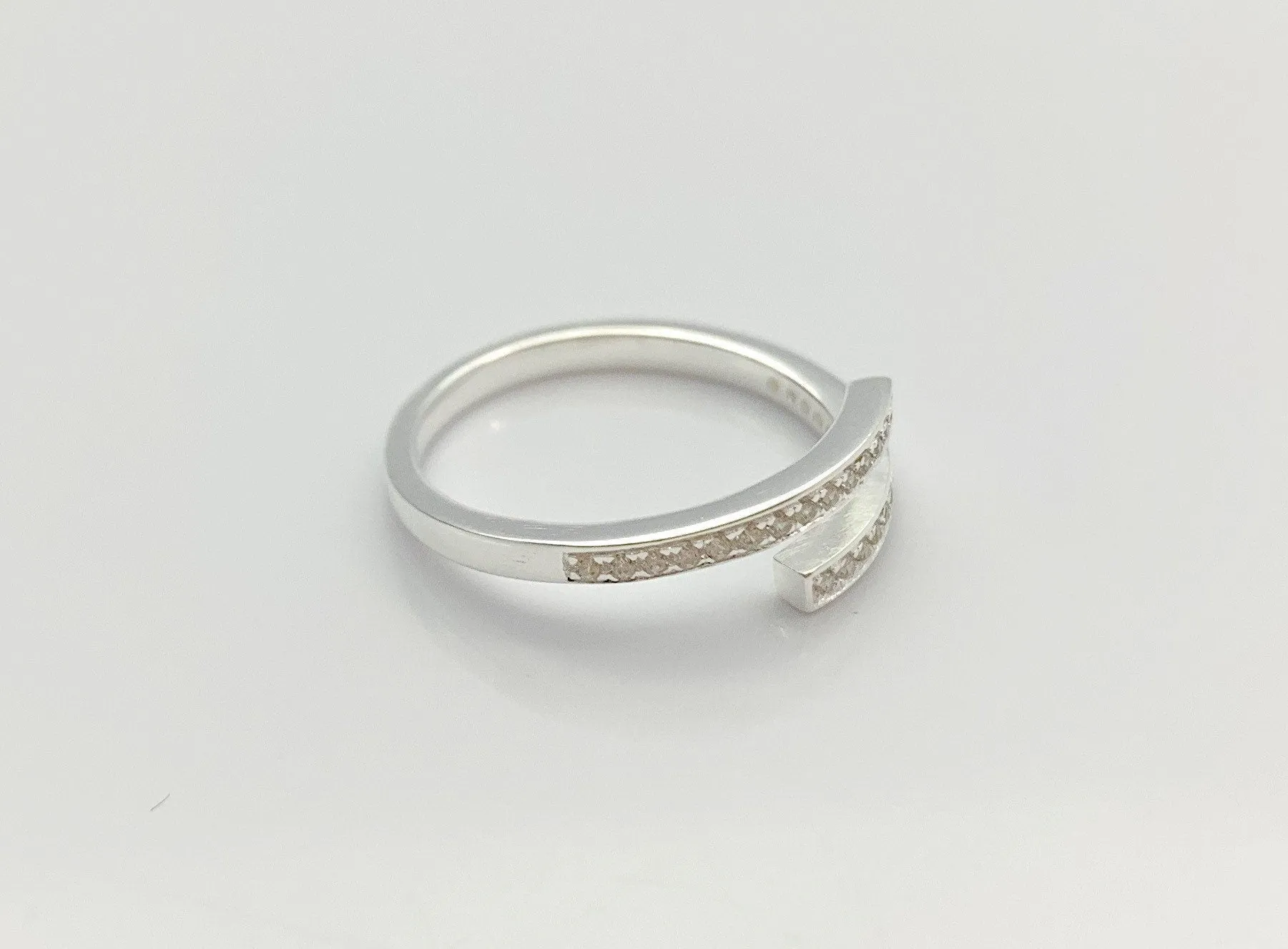Sterling Silver Adjustable Ring with Cubic Zirconia Stones