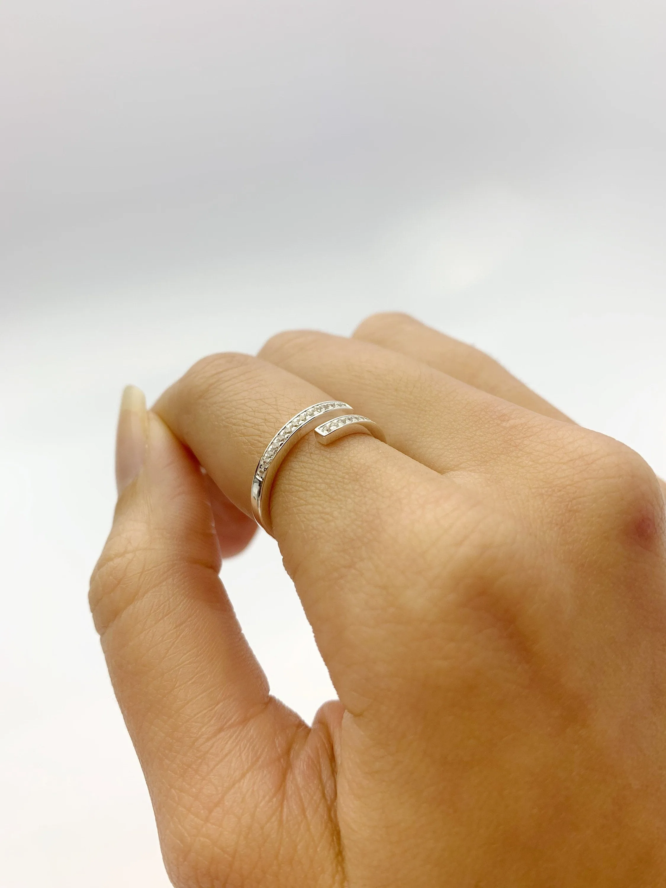Sterling Silver Adjustable Ring with Cubic Zirconia Stones