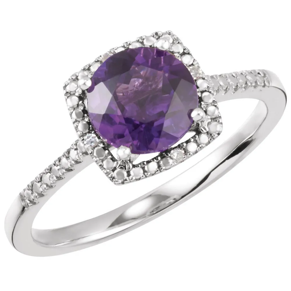 Sterling Silver Amethyst & .01 CTW Diamond Ring, Size 5