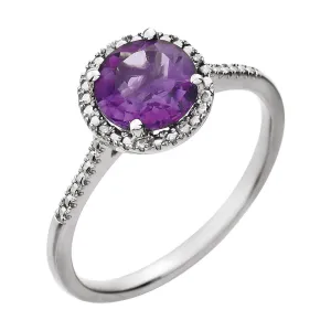 Sterling Silver Amethyst & .01 CTW Diamond Ring