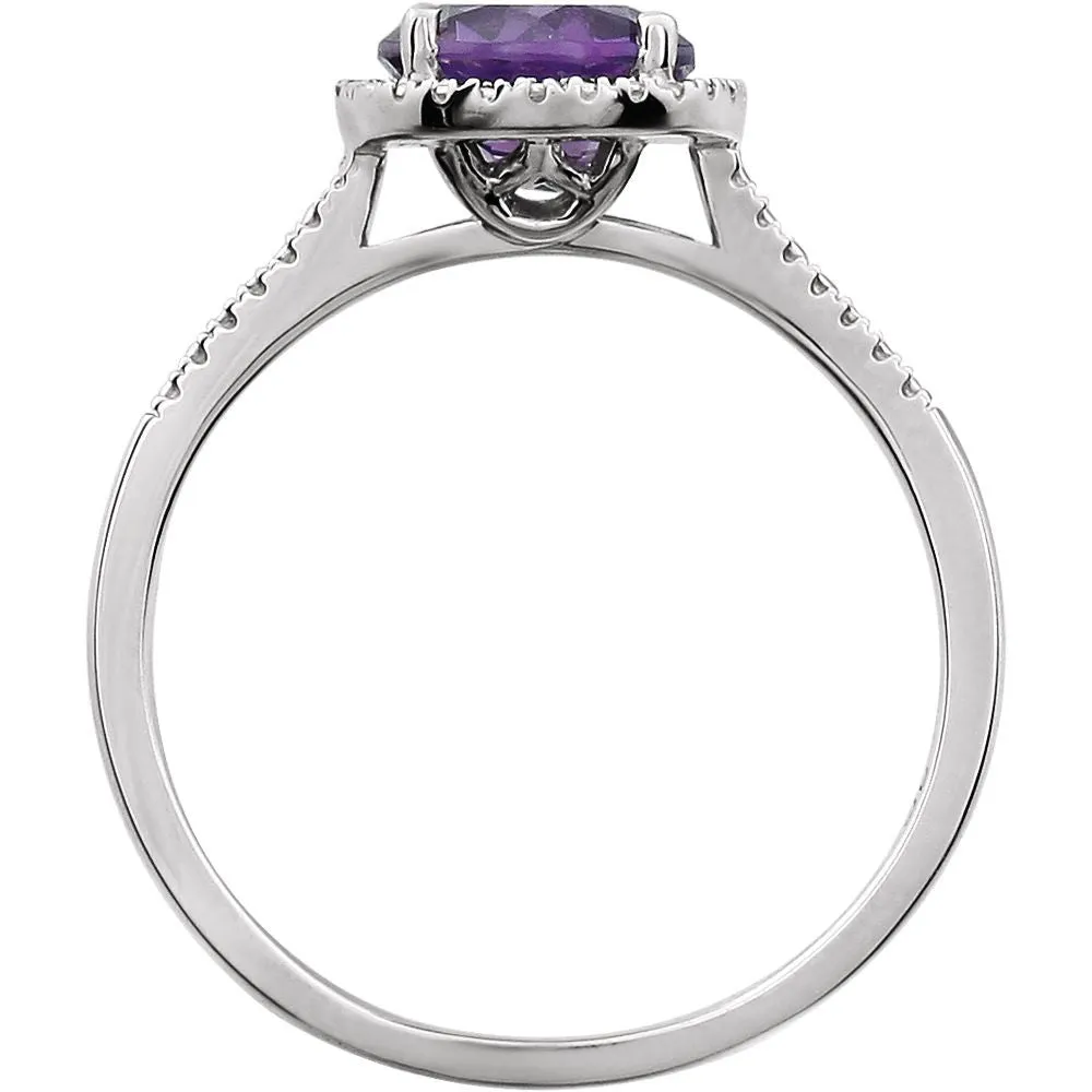 Sterling Silver Amethyst & .01 CTW Diamond Ring