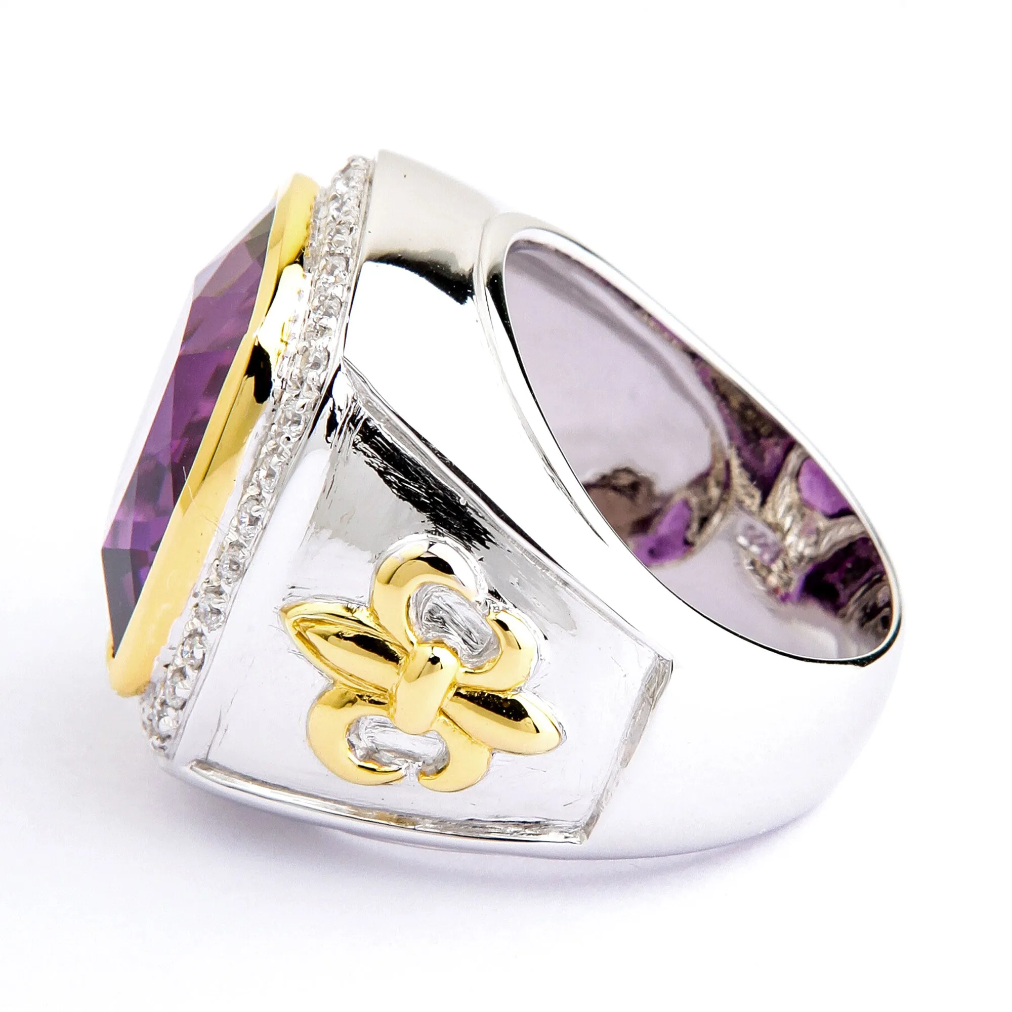 Sterling Silver Amethyst Fleur-de-Lis Bishop Ring