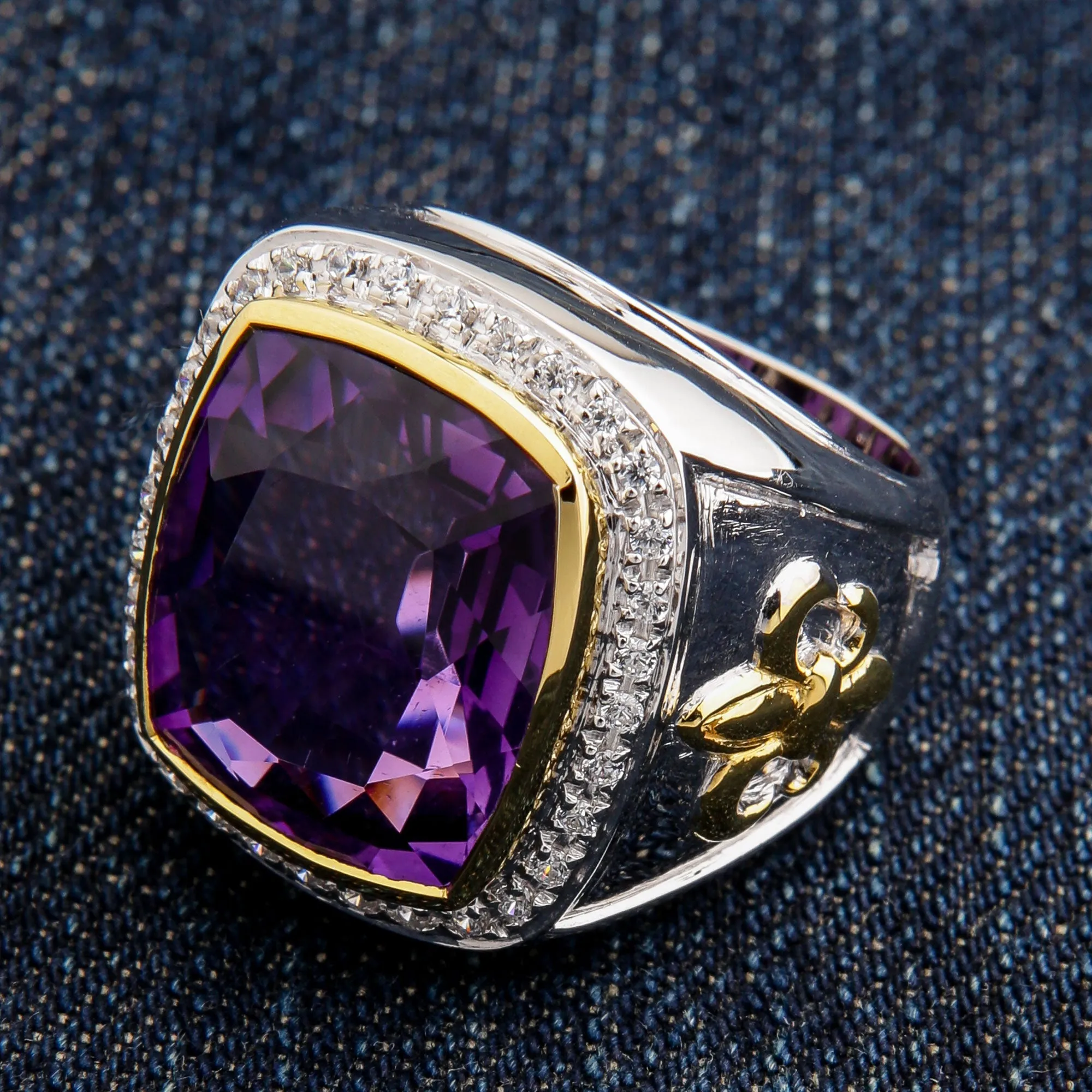 Sterling Silver Amethyst Fleur-de-Lis Bishop Ring