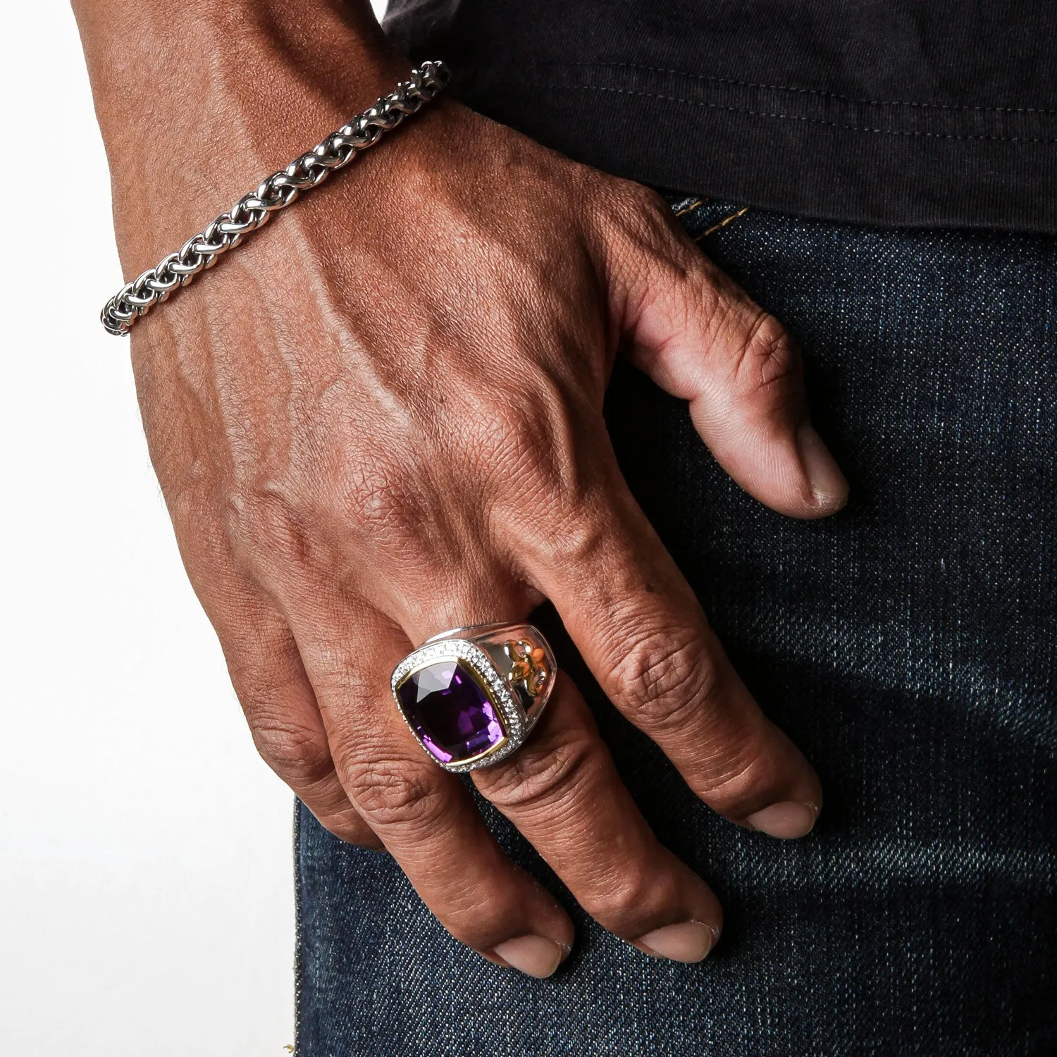 Sterling Silver Amethyst Fleur-de-Lis Bishop Ring