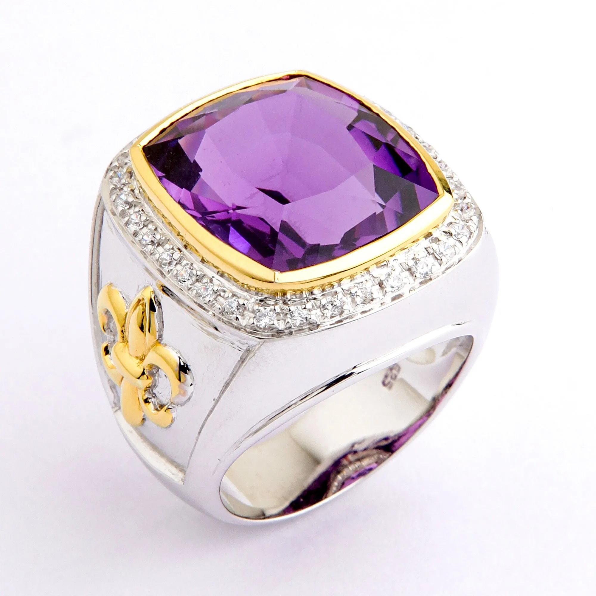 Sterling Silver Amethyst Fleur-de-Lis Bishop Ring