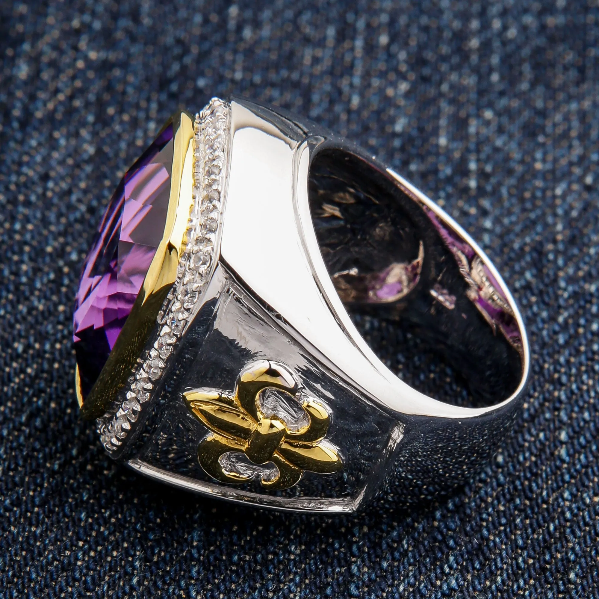 Sterling Silver Amethyst Fleur-de-Lis Bishop Ring