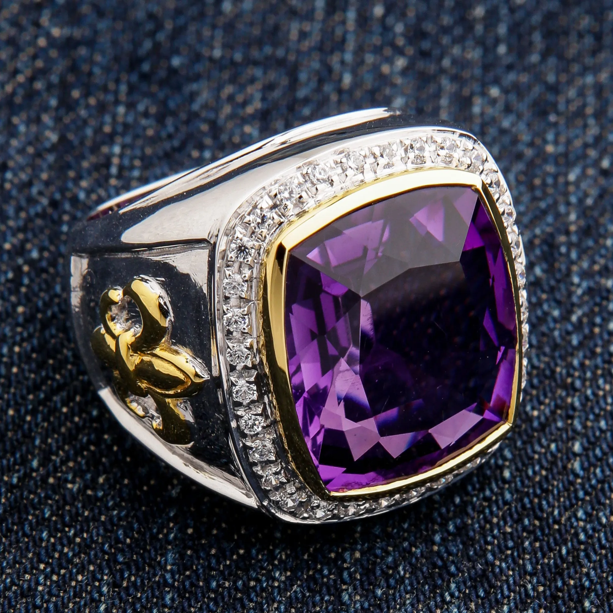 Sterling Silver Amethyst Fleur-de-Lis Bishop Ring