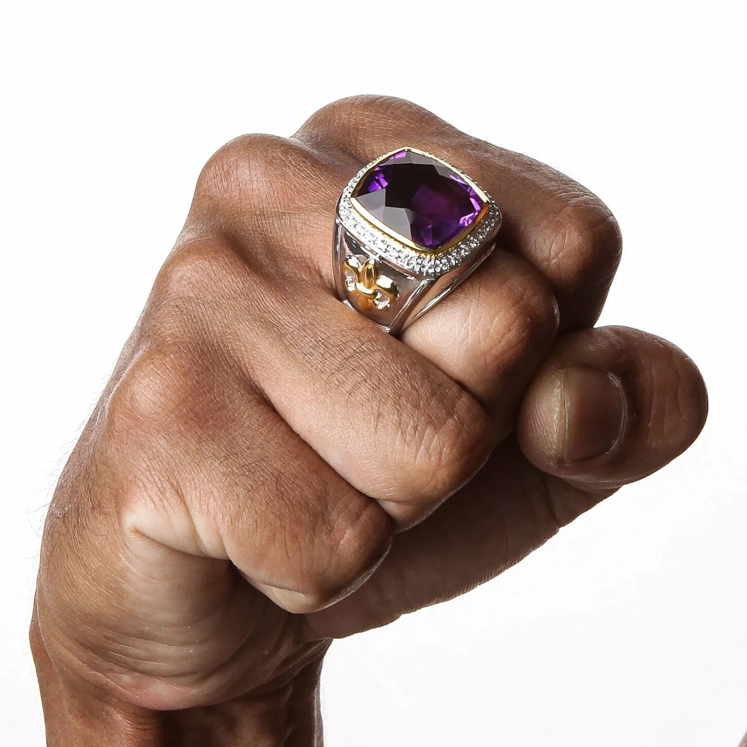 Sterling Silver Amethyst Fleur-de-Lis Bishop Ring