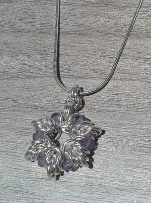 Sterling Silver & Amethyst Byzantine Flower Pendant Necklace