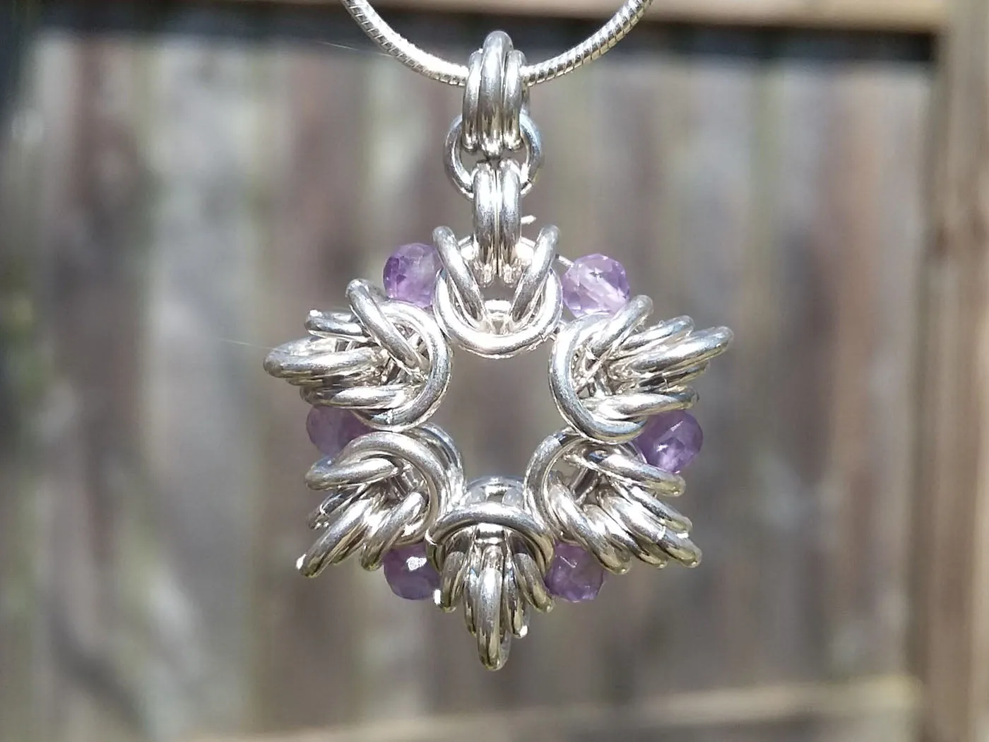 Sterling Silver & Amethyst Byzantine Flower Pendant Necklace