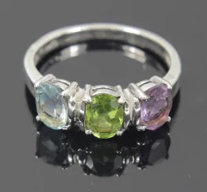 Sterling Silver Aquamarine Peridot Amethyst CZ's Ring Size 9