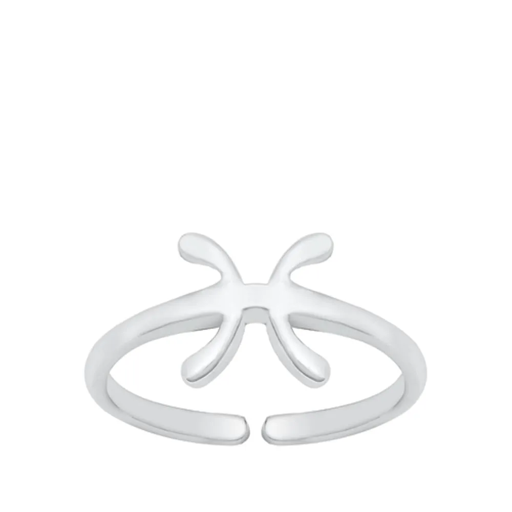 Sterling Silver Beautiful Pisces Sign Zodiac Toe Ring Adjustable Midi Band 925
