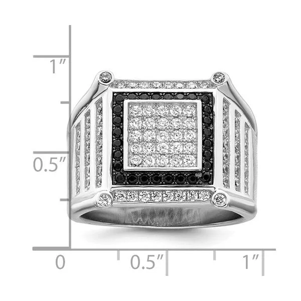 Sterling Silver Black and White Micro Pavee Men's Ring