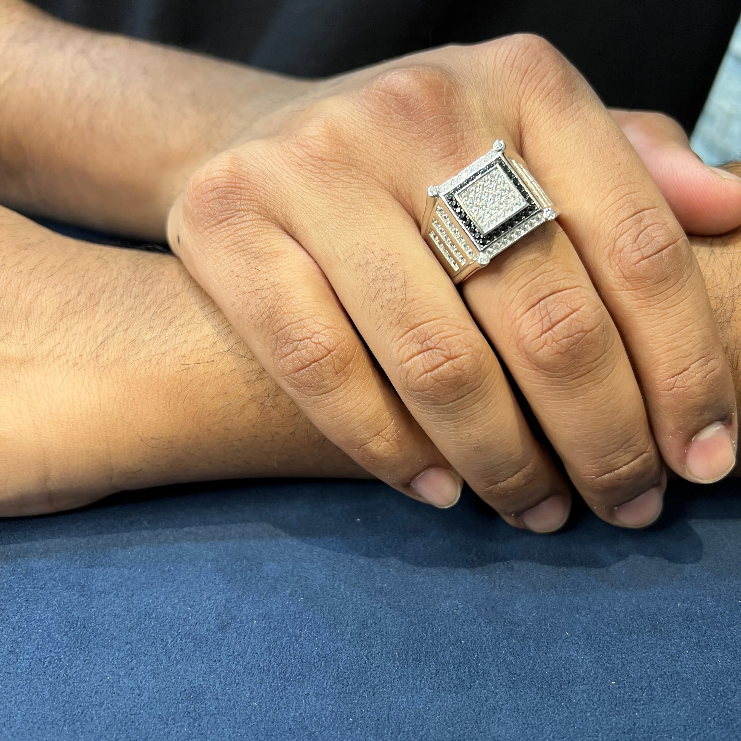 Sterling Silver Black and White Micro Pavee Men's Ring