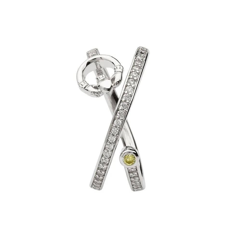 Sterling Silver Claddagh Crisscross Ring Set With Peridot Stone - SL103