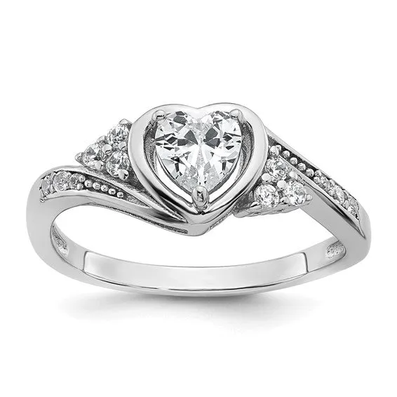 Sterling Silver CZ Center Heart Ring