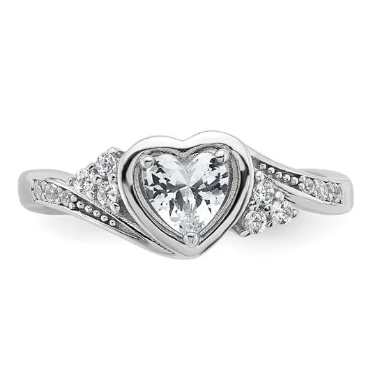 Sterling Silver CZ Center Heart Ring
