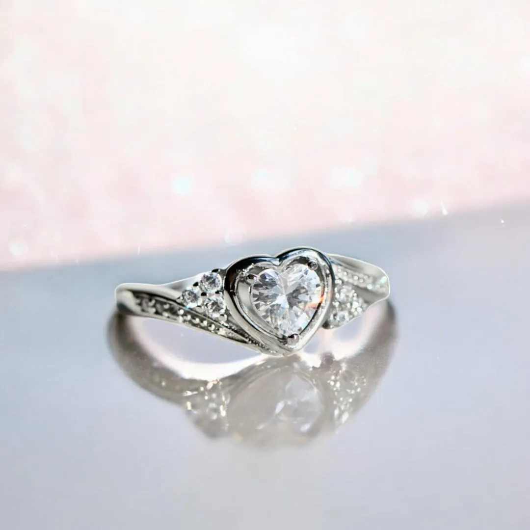 Sterling Silver CZ Center Heart Ring