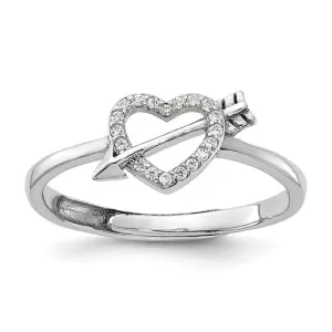 Sterling Silver CZ Heart with Arrow Adjustable Ring