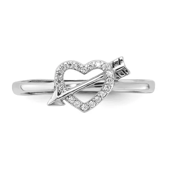 Sterling Silver CZ Heart with Arrow Adjustable Ring