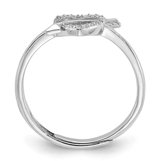 Sterling Silver CZ Heart with Arrow Adjustable Ring