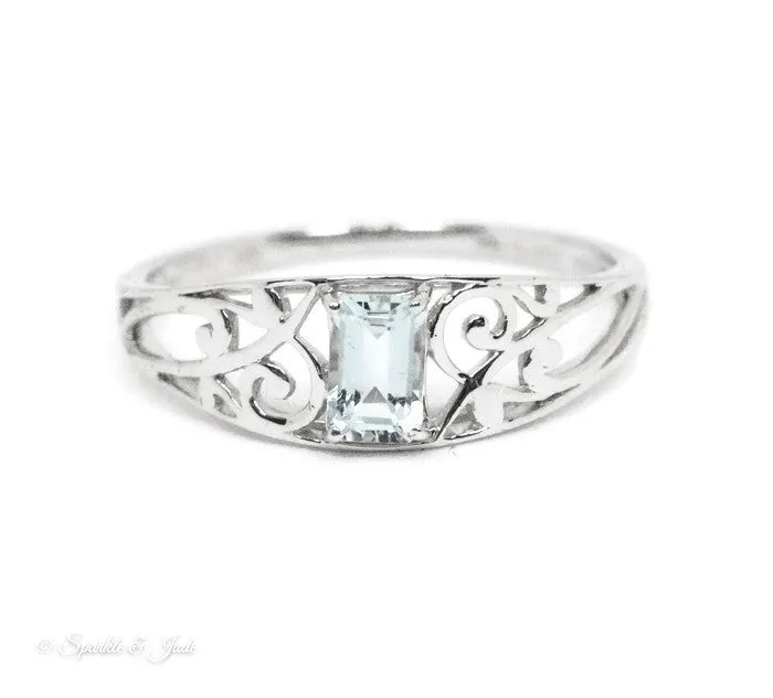 Sterling Silver Genuine Emerald Cut Gemstone Filigree Rings
