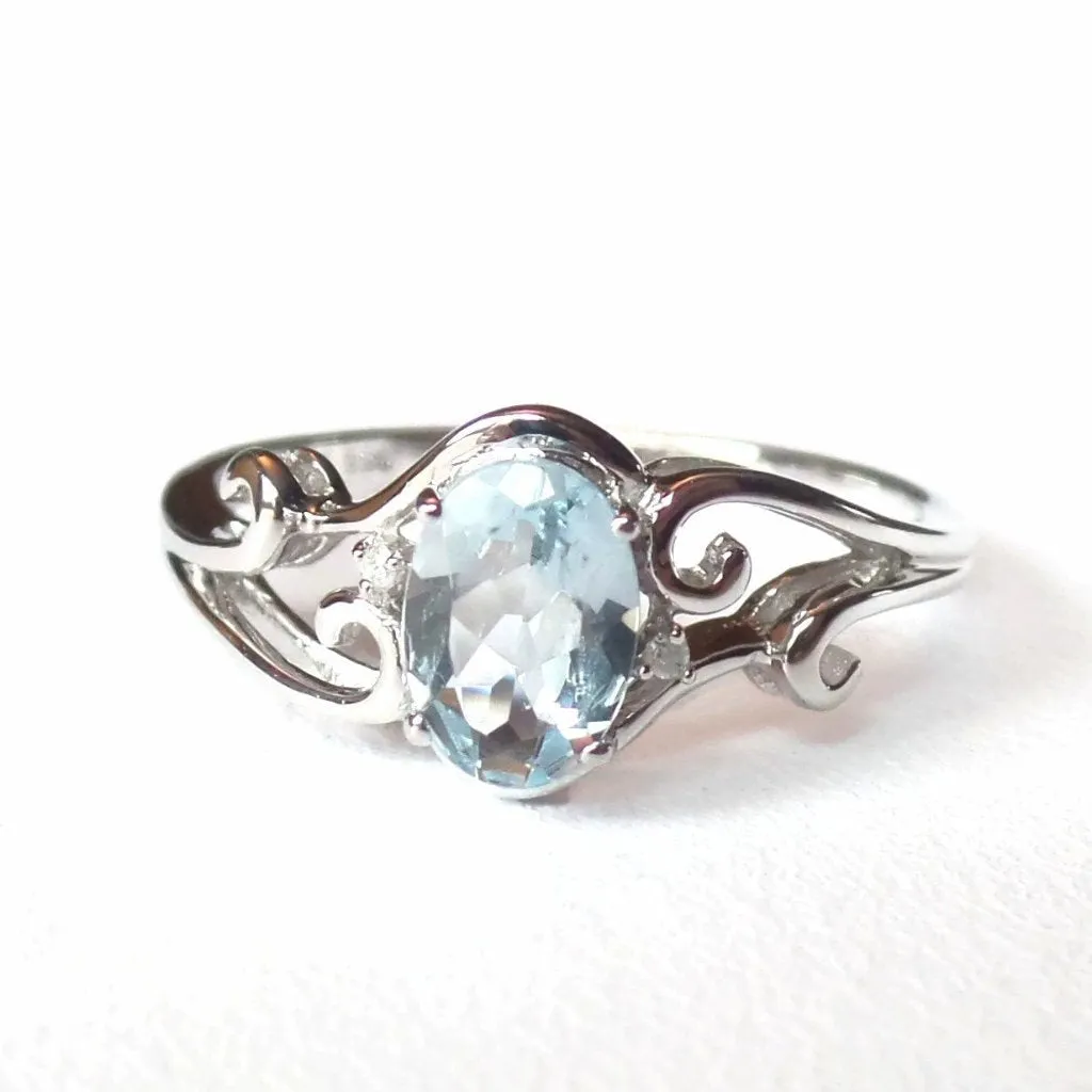 Sterling Silver Genuine Oval Gemstone & Diamond Rings