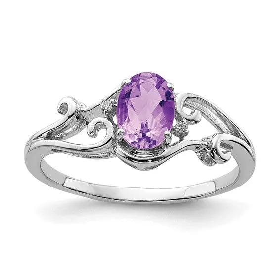 Sterling Silver Genuine Oval Gemstone & Diamond Rings
