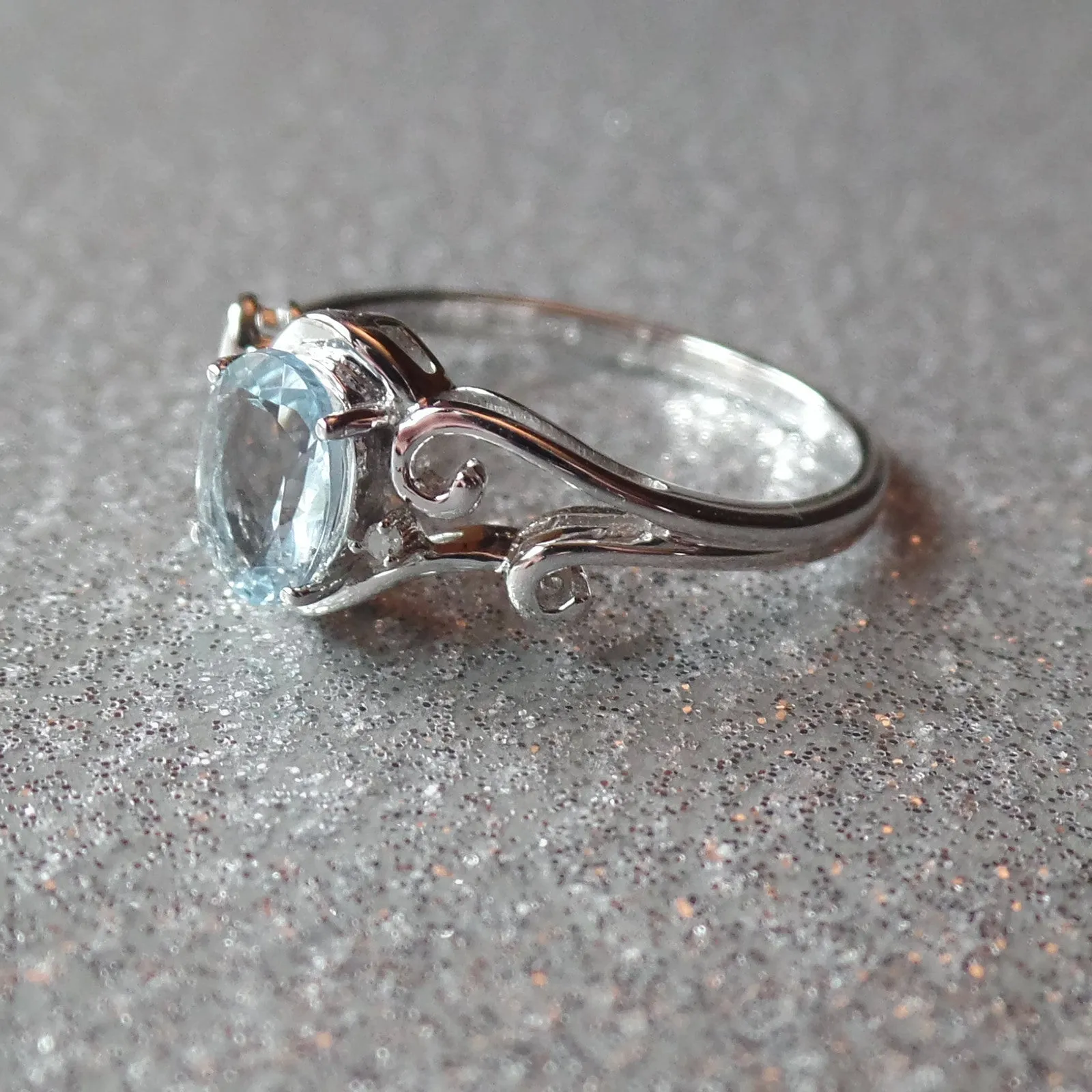 Sterling Silver Genuine Oval Gemstone & Diamond Rings