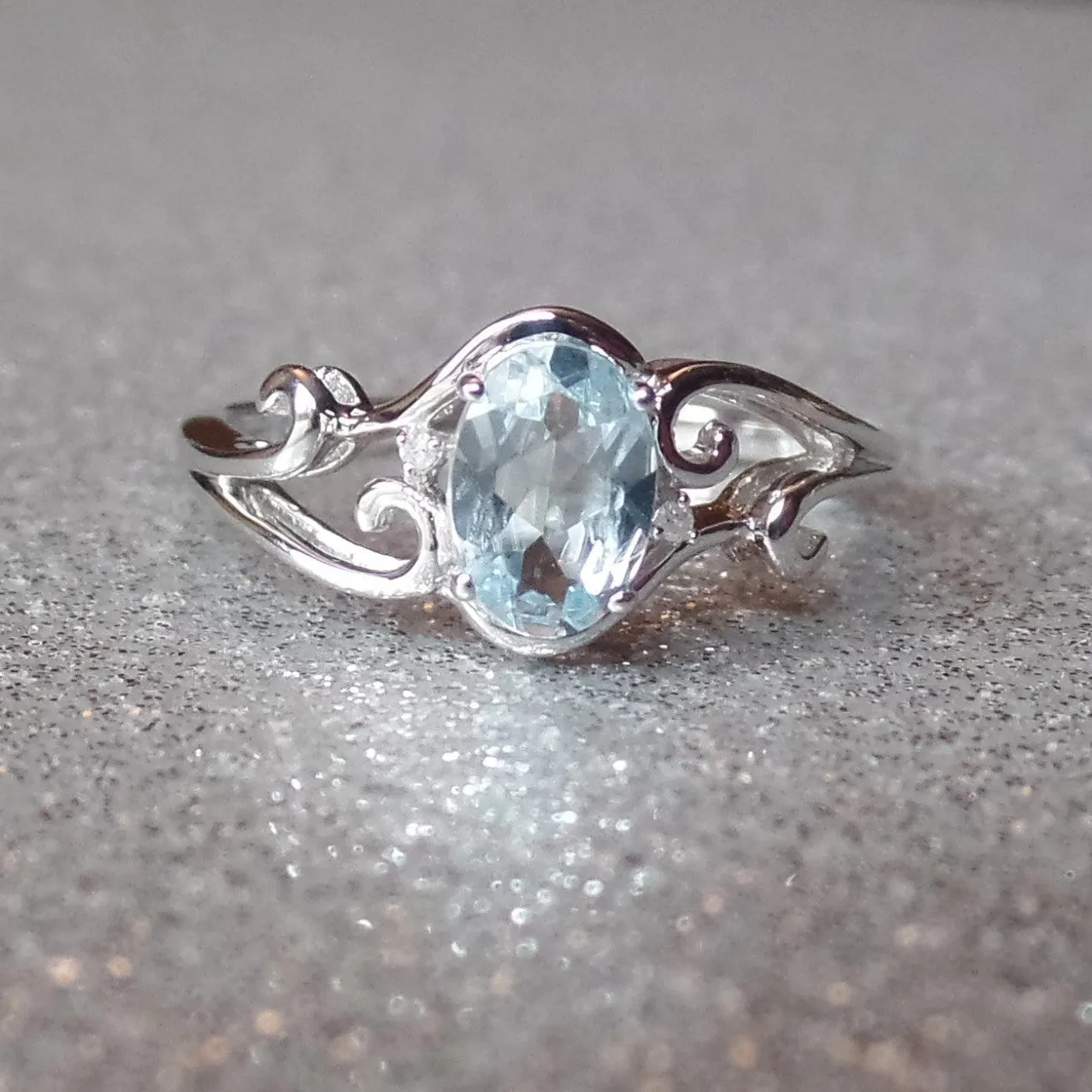 Sterling Silver Genuine Oval Gemstone & Diamond Rings