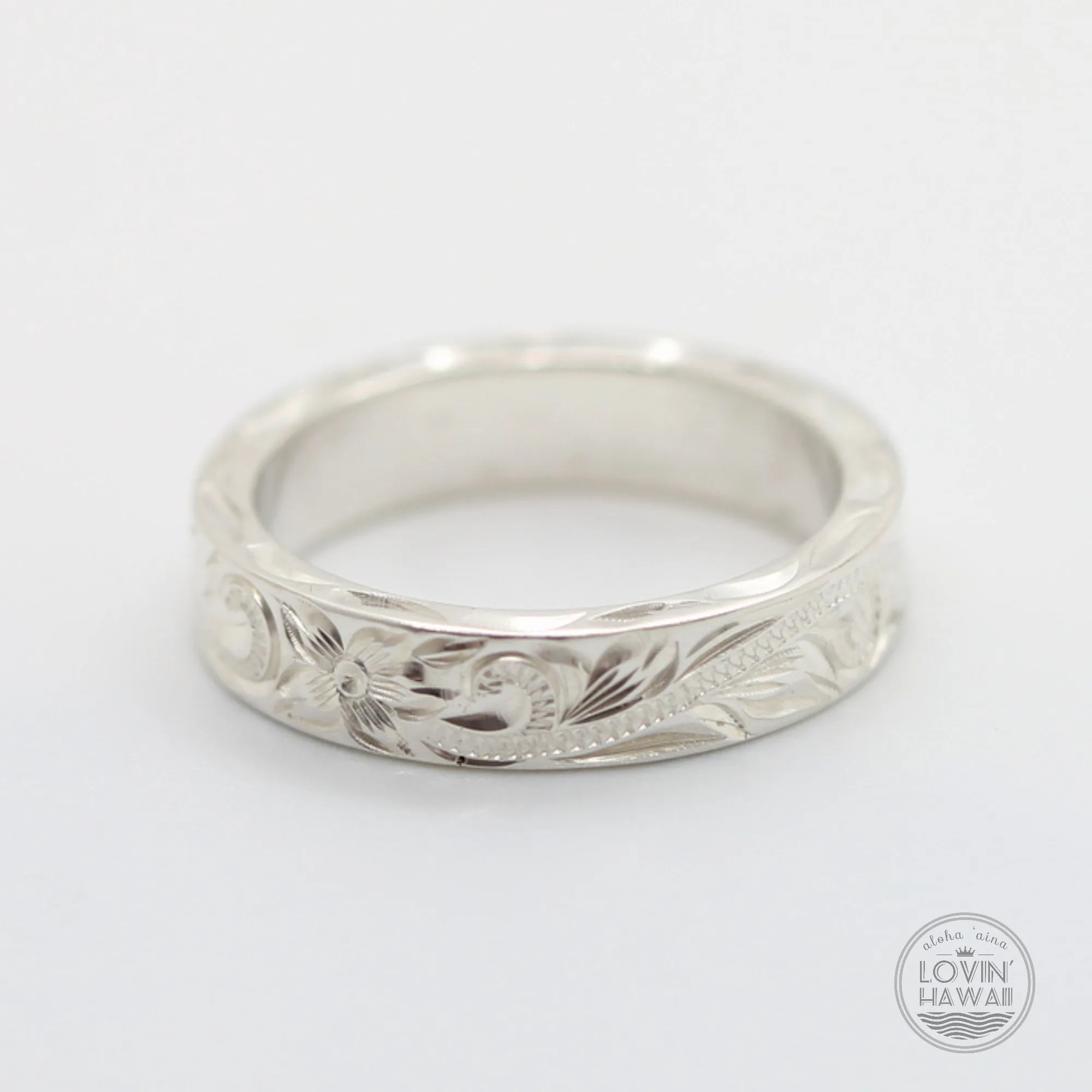 Sterling Silver Hawaiian Wedding Bands, Hand Engraved Design (4mm or 6mm Width)
